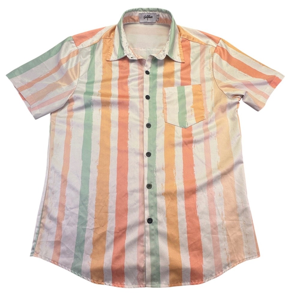 Vatpave Button Down Shirt Men's‎ Small Short Sleeve Pastel Stripe